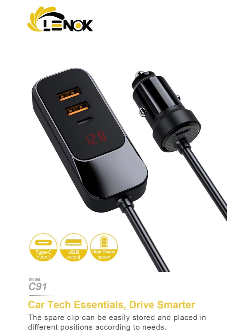 لينوك شاحن سيارة USB C بقدرة 120 واط مع 4 منافذ شحن سريع، مع كابل بطول 5 قدم متوافق مع اجهزة ايفون وسامسونج - Image 2